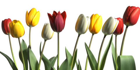 Spring tulip flowers head PNG isolated on white background.AI GENERATED