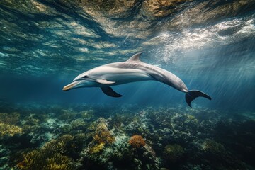 Obraz premium kids-boy and girl- watching fishes in aquarium. Beautiful simple AI generated image