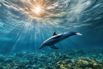 Two Pacific white-sided dolphins, Lagenorhynchus obliquidens, swimming underwater. Closeup. 4K. Beautiful simple AI generated image