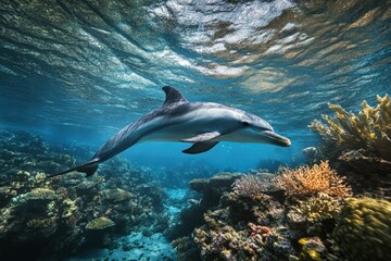 Obraz premium kids-boy and girl- watching fishes in aquarium. Beautiful simple AI generated image