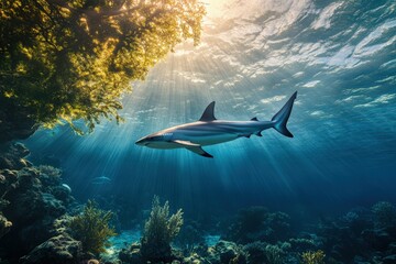 Obraz premium Two Pacific white-sided dolphins, Lagenorhynchus obliquidens, swimming underwater. Closeup. 4K. Beautiful simple AI generated image