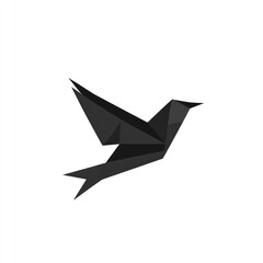 Here's a description and keywords for your image.. Minimalist black origami bird in flight, isolated on white background.