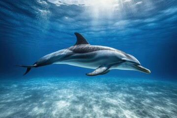 Obraz premium Two Pacific white-sided dolphins, Lagenorhynchus obliquidens, swimming underwater. Closeup. 4K. Beautiful simple AI generated image