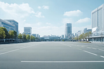 Obraz premium Empty Urban Parking Lot with Modern Buildings