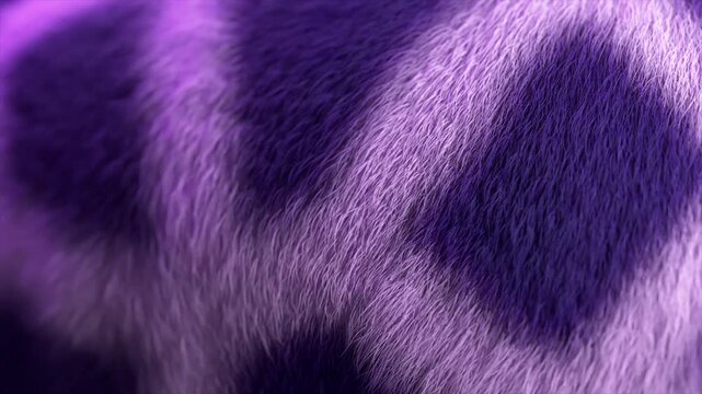 Purple and white fur gently sways in a light breeze, showcasing a soft texture and vibrant colors. The delicate movement highlights the luxurious and cozy qualities of the material