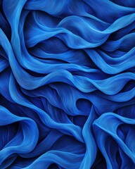 Obraz premium A vibrant close-up of flowing blue fabric, showcasing intricate textures and soft waves, creating a visually soothing and artistic composition.