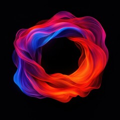 Fototapeta premium A vibrant, swirling design in shades of blue, red, and orange, creating a mesmerizing circular pattern against a black background.