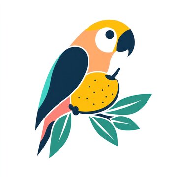 recommend clip art: Here's a suggested  and keyword list for your stock photo... Colorful parrot perched on branch with fruit.
