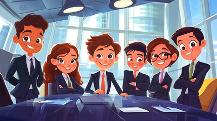 Obraz premium A group of young professionals smiling in a modern office setting.