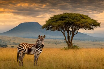 Obraz premium Burchell's zebras grooming, Hluhluwe Game Reserve, Kwazulu-Natal, South Africa. Beautiful simple AI generated image