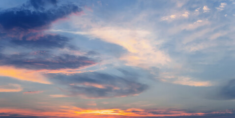 Background with a beautiful sky with clouds at sunset in summer