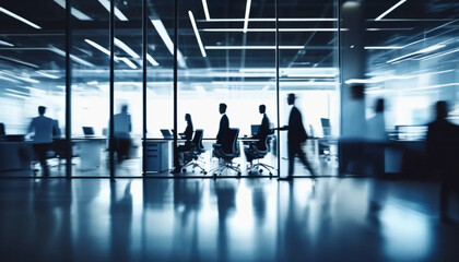 Blurred people in motion working in the modern office. 