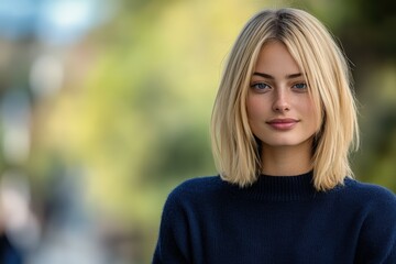 Naklejka premium A young blonde woman with shoulder-length hair, a shocked expression, generative AI. Beautiful simple AI generated image