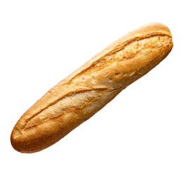 Crusty baguette with golden brown crust