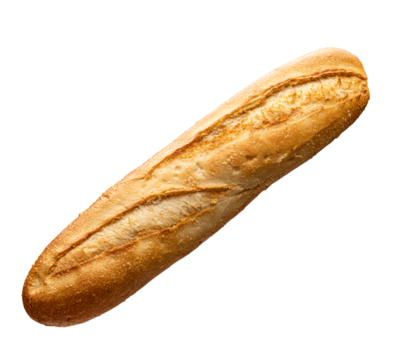 Crusty baguette with golden brown crust