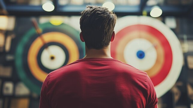 A person focuses on a target, symbolizing precise goal setting and determination.