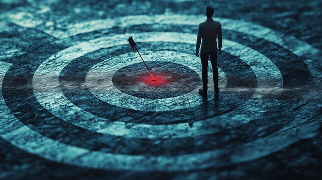 Silhouette on target symbolizing focus on goals and personal development.