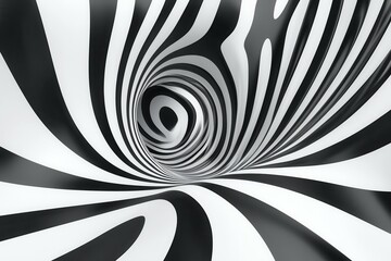 Black and white swirling abstract design with spiral pattern.