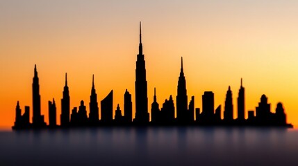 Obraz premium Silhouetted Skyscrapers Against a Vibrant Sunset Sky