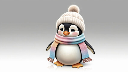 Obraz premium cute penguin wearing winter hat and scarfs, isolated png transparent background