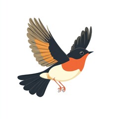 Here's a possible  and keyword list for your image.. Colorful bird in flight, isolated on white.