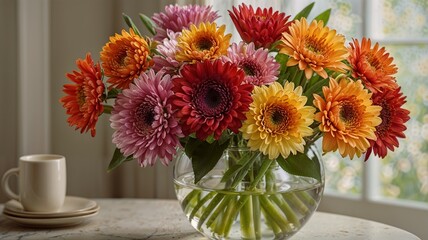 Colorful Gerbera Daisies in a Glass Vase.