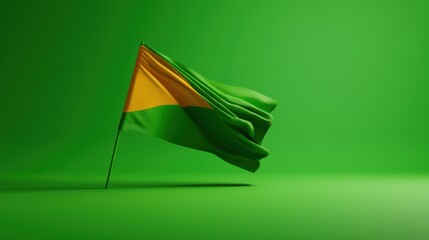 A green and yellow flag is flying in the air