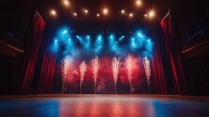 Obraz premium Spectacular fireworks display at theatre stage event photography nighttime colorful atmosphere dynamic viewpoint for celebrations