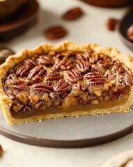 pecan pie, homemade dish, showcasing comfort food with rich textures and hearty ingredients