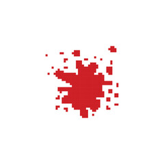 Obraz premium Red blood splatter in pixel art style. Pixelated blood stain with drips in a retro design.