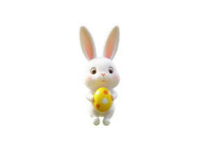 Easter bunny balancing on a tightrope holding an egg on pure flat white background. PNG transparent.