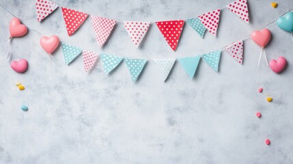 Obraz premium Colorful Festive Garland and Hearts for Valentine's Day or Birthday Celebration