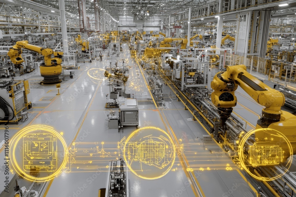 Aufkleber 4.0 Industrial Engineer working with automated robot arms in smart factories, generative AI