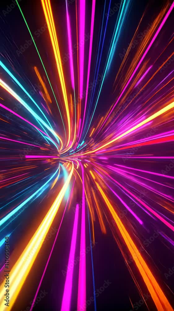Wall mural illuminated neon lines creating a mesmerizing wormhole effect