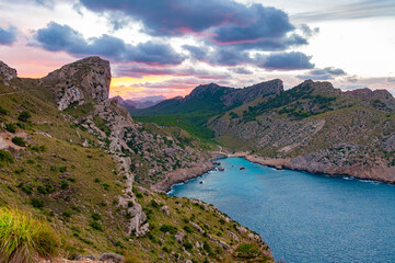 Naklejka premium formentor cape on mallorca island in beautiful colors in the evening sunset