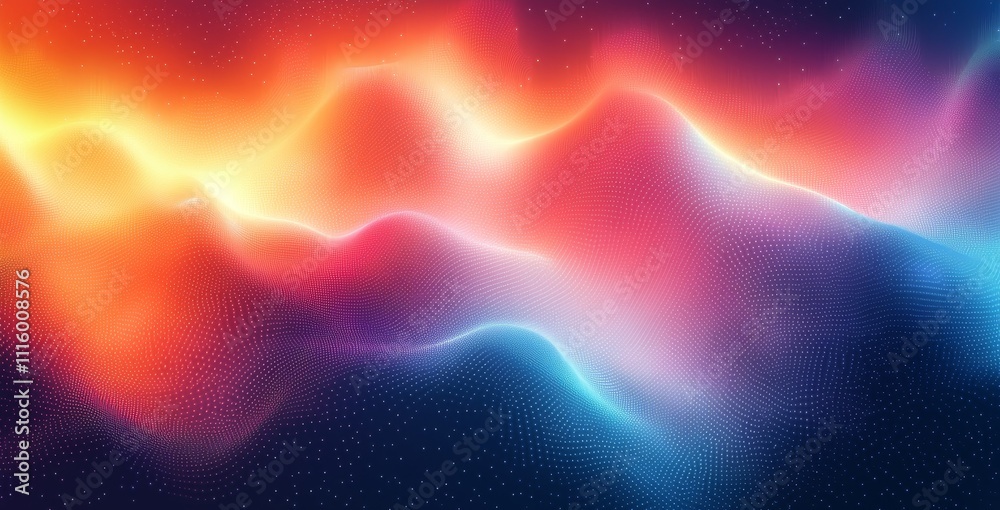 Poster Abstract modern gradient web banner design seamless colors teal abstract wave pattern. Retro orange teal red pink grainy gradient background noise texture effect.