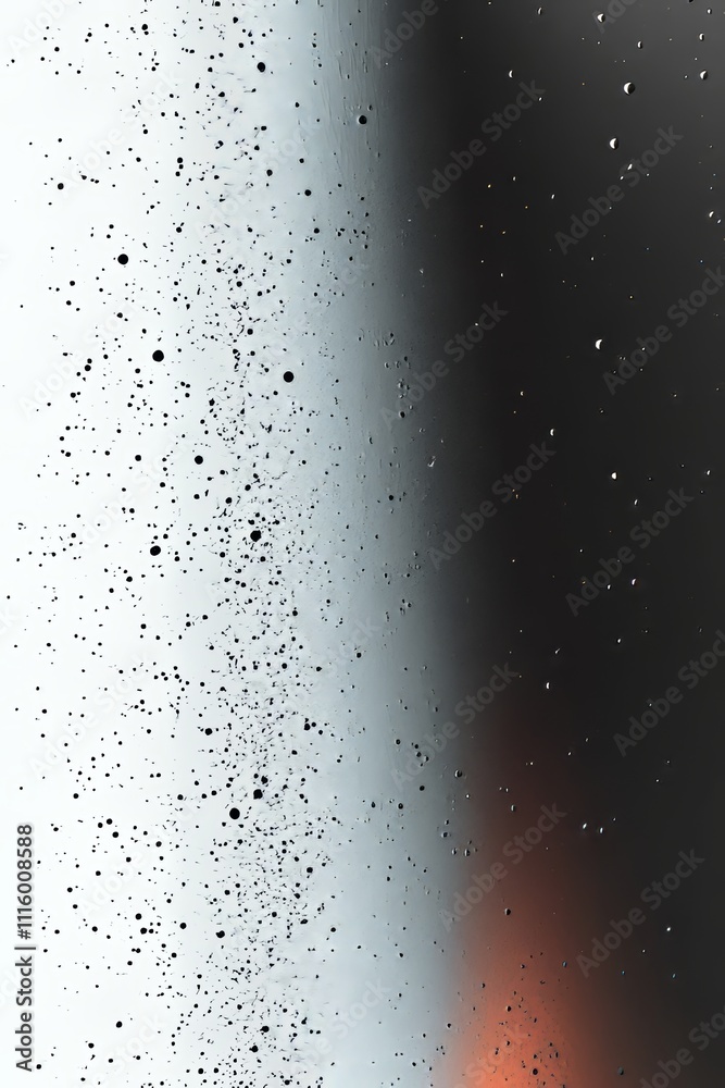 Poster abstract splattered monochrome background with halftone texture overlay.