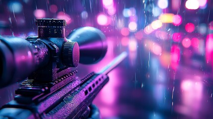 A high-resolution and high-quality 3D shooting video game with neon lights