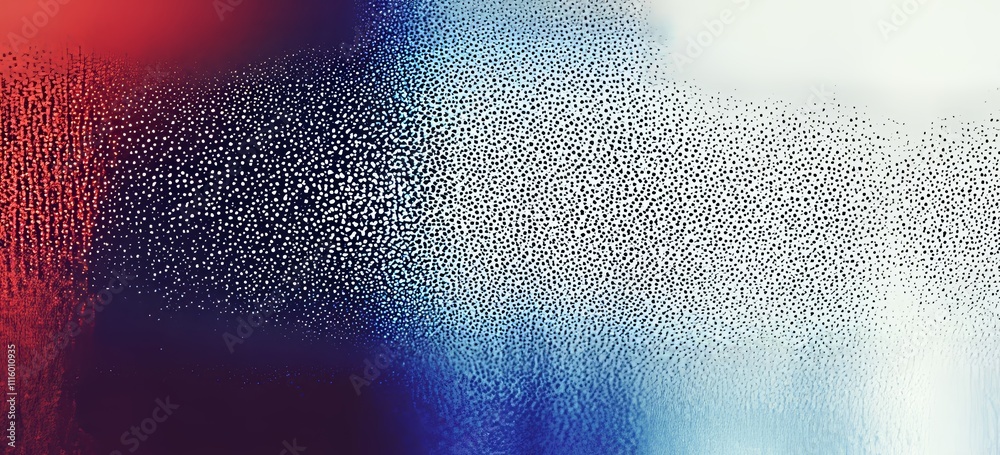 Poster a dark, grainy banner with a noisy background, showcasing an abstract shape in blue and red glowing 