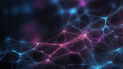 Fototapeta premium network in a dark void, flowing connections of light in vibrant blue and magenta, holographic depth and ultra-detailed structure