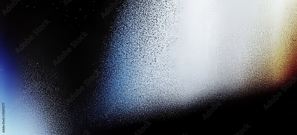 Poster the design consists of a grainy background with a glowing abstract shape in green, yellow, and blue 