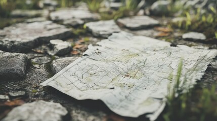 Fototapeta premium Weathered and Forgotten Map Lost in the Wilderness