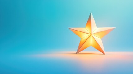 Fototapeta premium Minimalist pastel yellow christmas star on blue background