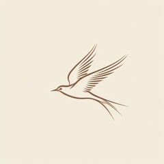 Obraz premium Here's a and keyword list for your image.. Elegant brown line art bird in flight.
