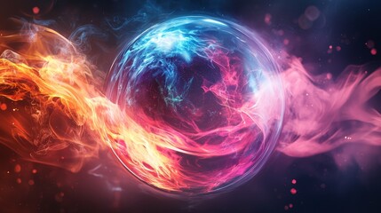 Obraz premium Fiery orb surrounded by vibrant swirls of energy and light