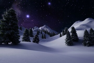 This magical winter scene features a snow-covered tree and a frozen lake in the background.