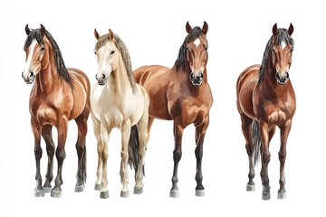 Obraz premium Portrait of a brown horse standing in a bundle isolated on white background. Generative Ai