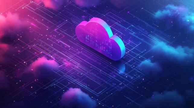 Illustration of data center, big data, database and cloud computing concepts.