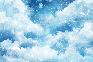 Obraz premium Abstract blue winter watercolor background. Snowy sky pattern on light blue watercolour paper. Modern water color design illustration.