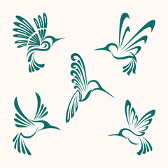 Fototapeta premium Hummingbird icon set. The lines are carved into a beautiful bird and use various colors.